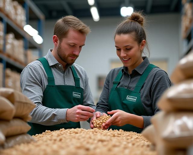 Tailwind staff checking pellet quality in the warehouse